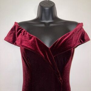 Avery Deep Red Velvet Gown - Off the Shoulder